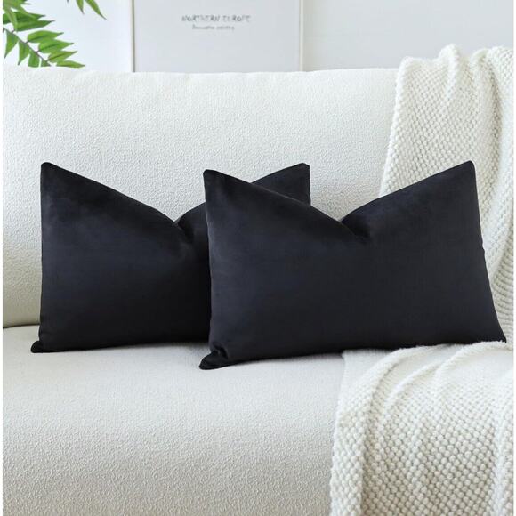 OTOSTAR Other - OTOSTAR Velvet Soft Solid Decorative Throw Pillow Covers 12 × 20”Lumbar Black